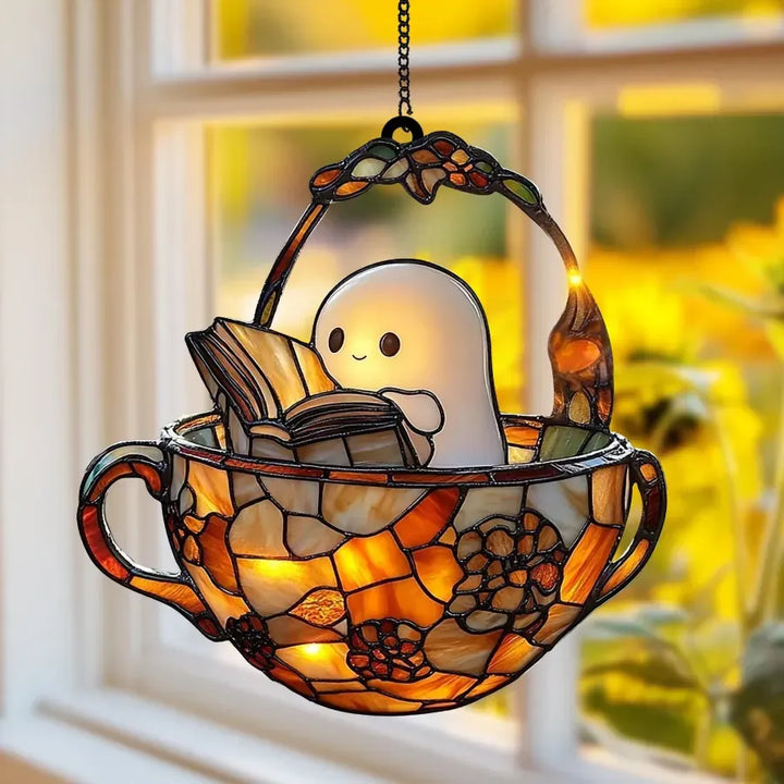 Livro de leitura fantasma Suncatcher Decoração suspensa