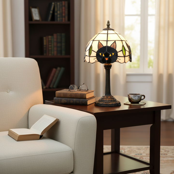 Candeeiro de Mesa Barroco Retro com Gato Preto