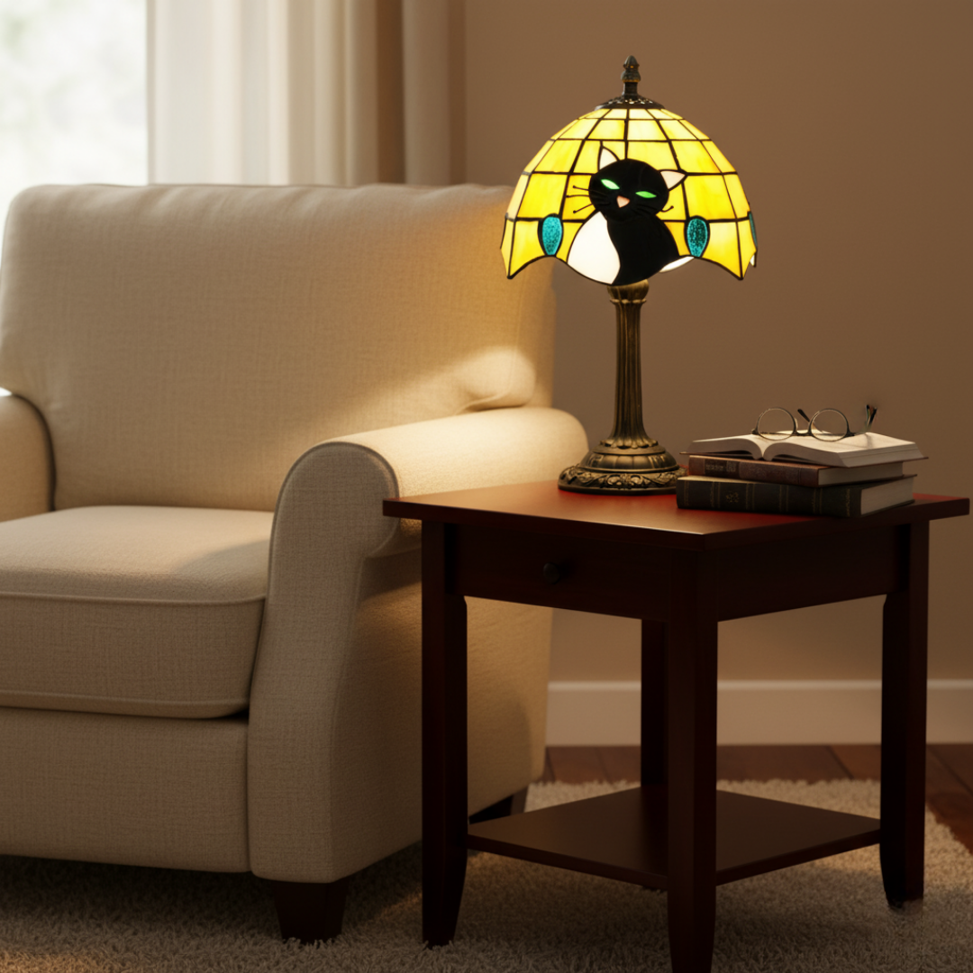 Candeeiro de Mesa Barroco Real com Gato Preto