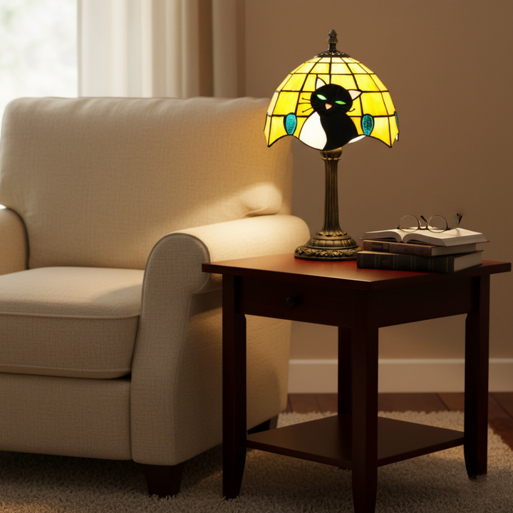 Candeeiro de Mesa Barroco Real com Gato Preto