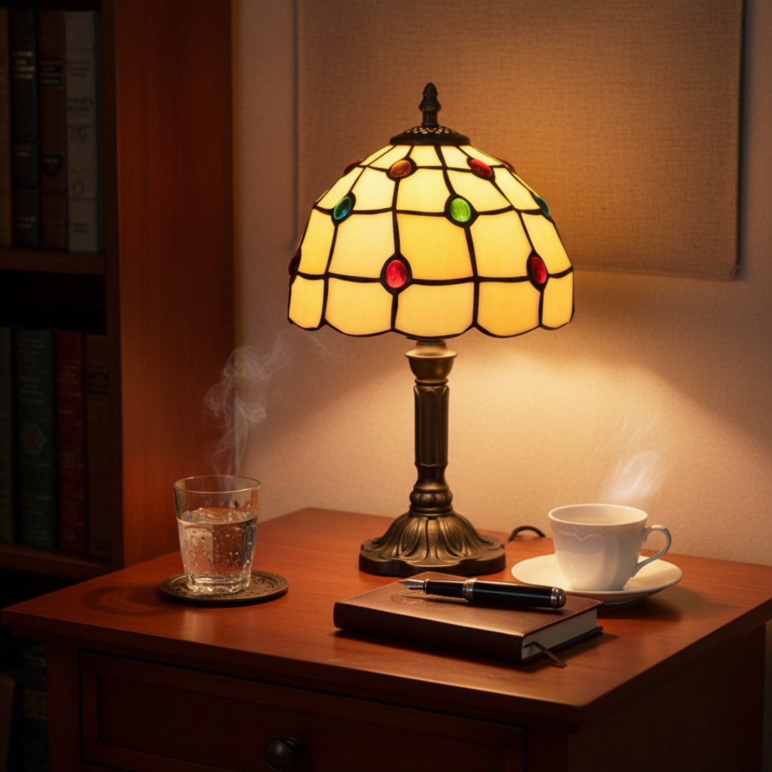 Lâmpada de Mesa em Vidro Pintado Art Deco