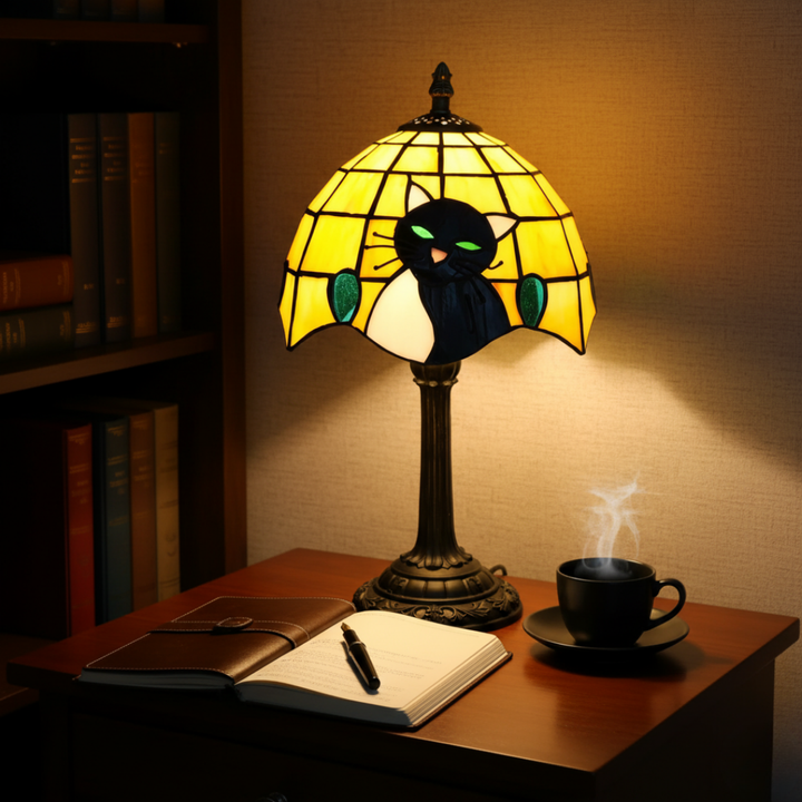 Candeeiro de Mesa Barroco Real com Gato Preto