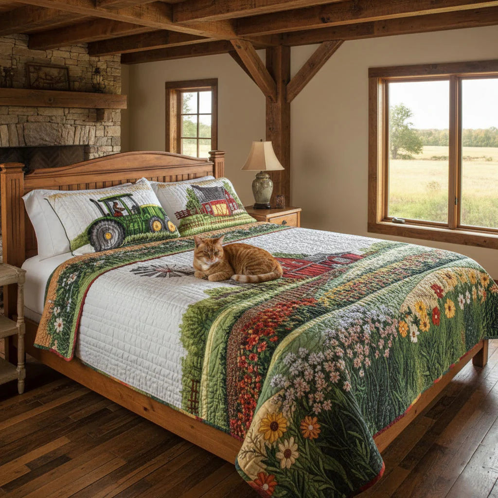 Conjunto de roupa de cama acolchoada de 3 peças - Fazenda Feliz