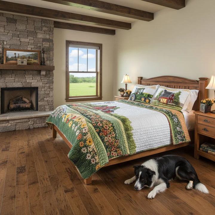 Conjunto de roupa de cama acolchoada de 3 peças - Fazenda Feliz