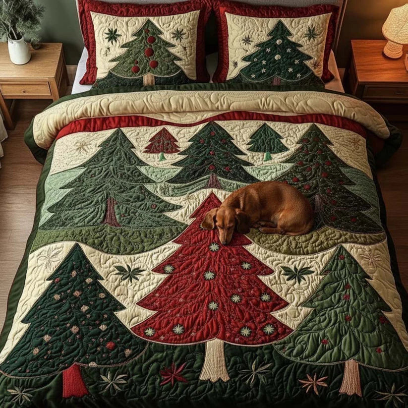 Conjunto de roupa de cama acolchoada de 3 peças - Floresta da alegria