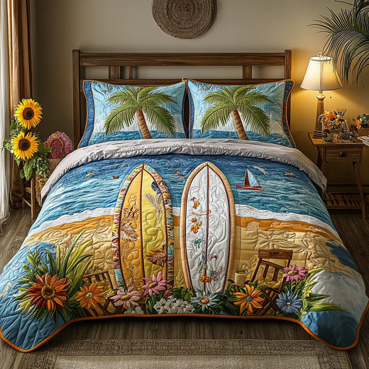 Conjunto de roupa de cama acolchoada de 3 peças - Brisa da Ilha