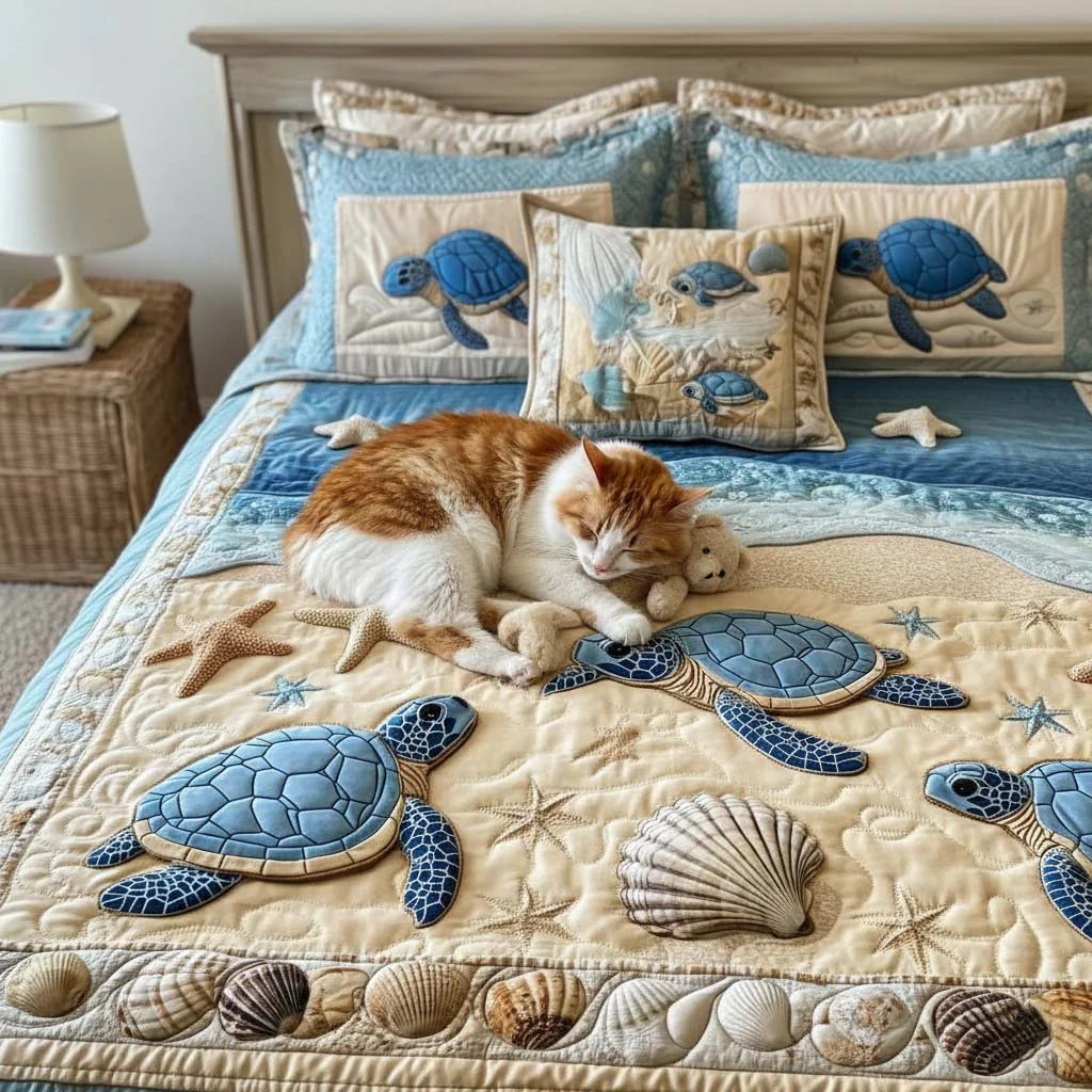 Conjunto de roupa de cama acolchoada de 3 peças Ondas do Oceano