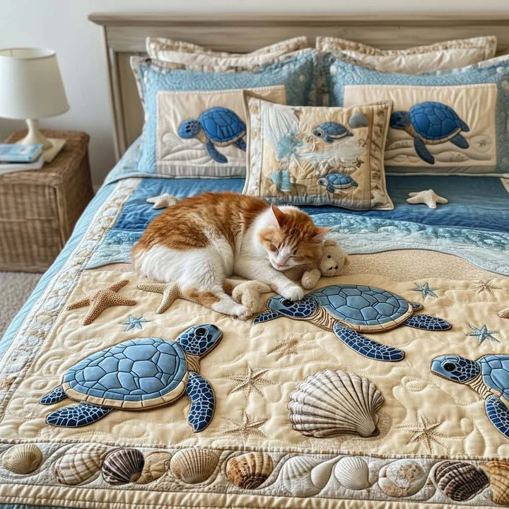 Conjunto de roupa de cama acolchoada de 3 peças Ondas do Oceano