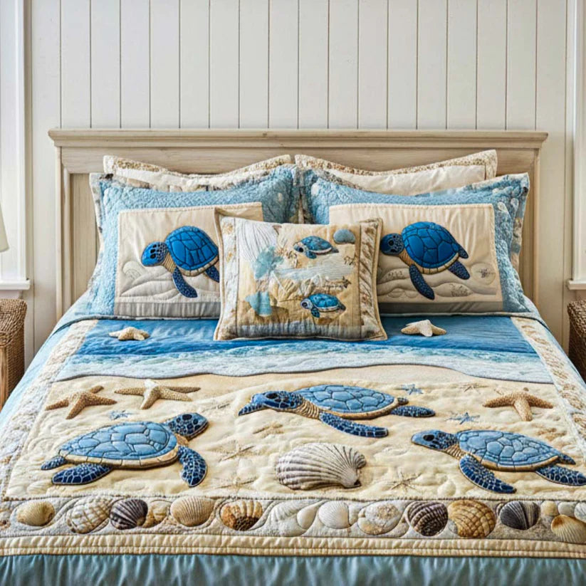 Conjunto de roupa de cama acolchoada de 3 peças Ondas do Oceano