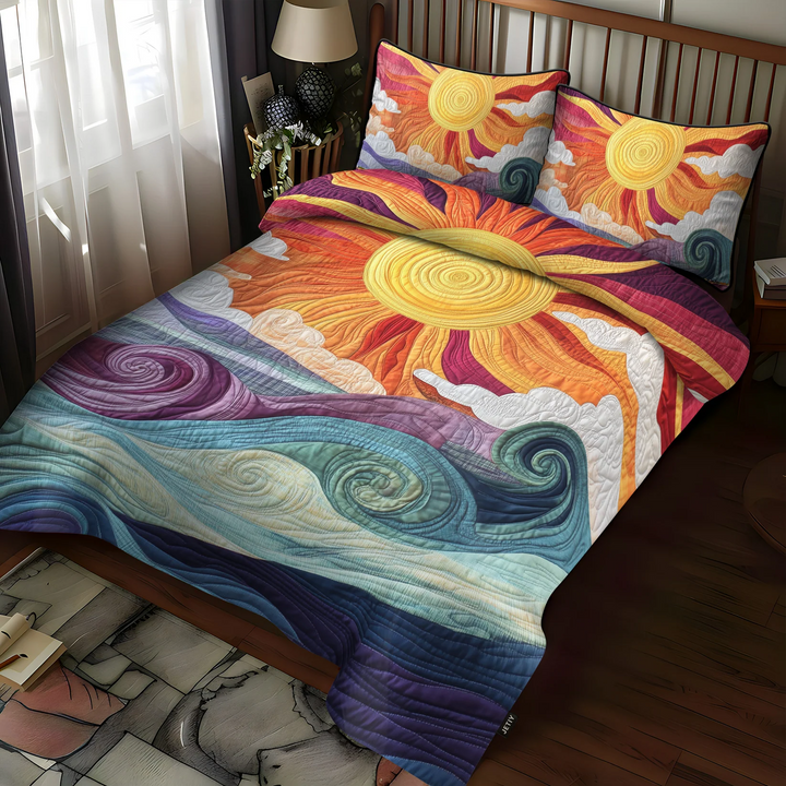 Conjunto de roupa de cama acolchoada de 3 peças - O Encanto Raio de Sol