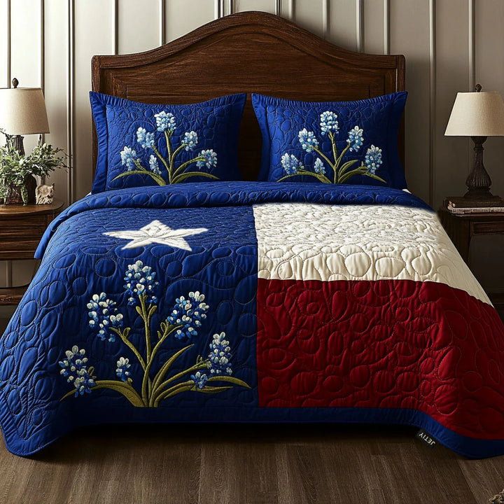 Conjunto de roupa de cama acolchoada de 3 peças - Orgulho do Texas