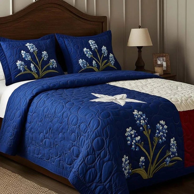 Conjunto de roupa de cama acolchoada de 3 peças - Orgulho do Texas