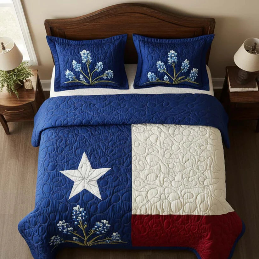 Conjunto de roupa de cama acolchoada de 3 peças - Orgulho do Texas