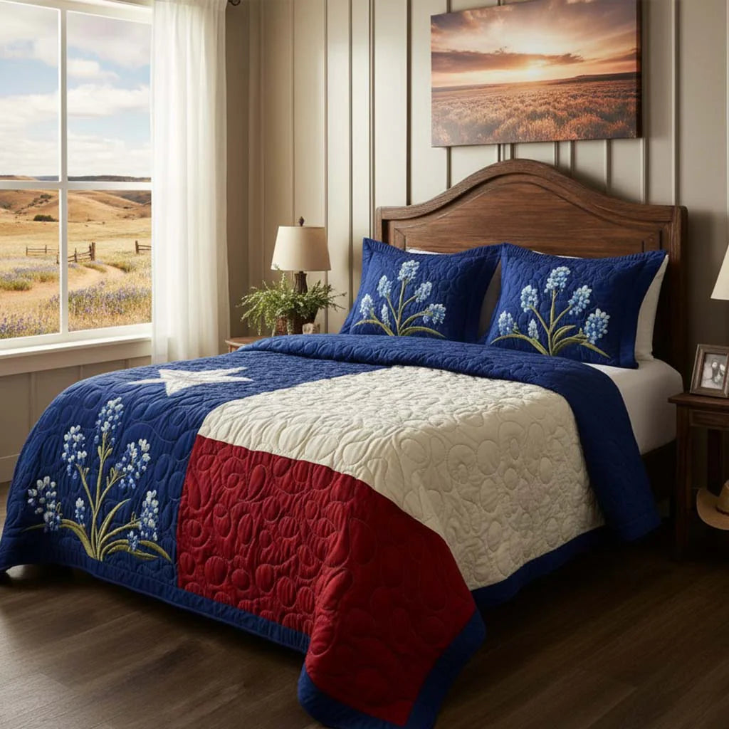 Conjunto de roupa de cama acolchoada de 3 peças - Orgulho do Texas