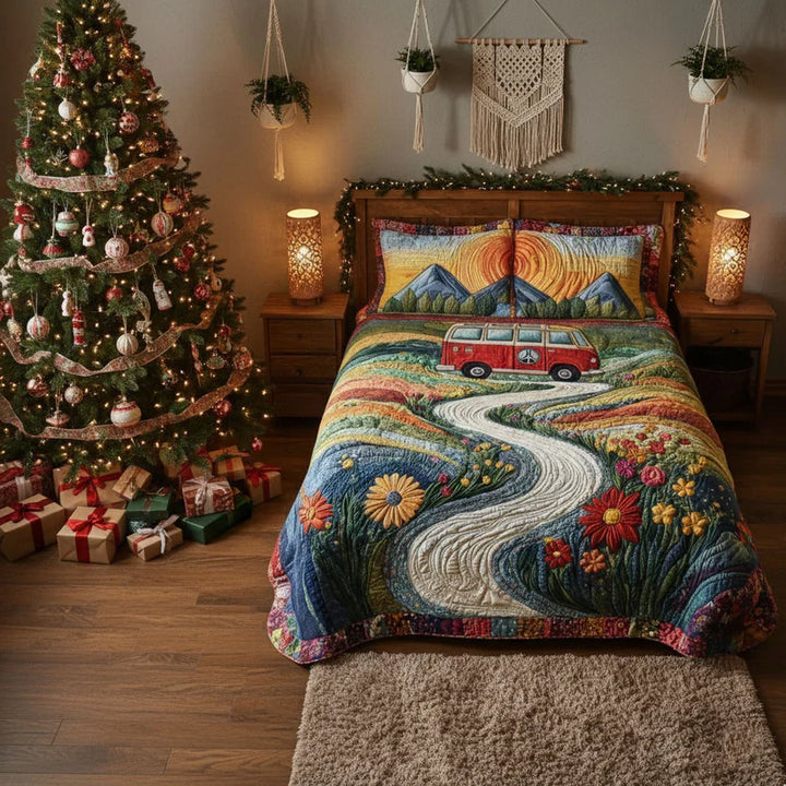 Conjunto de roupa de cama acolchoada de 3 peças - Viagem Vintage