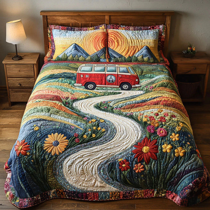 Conjunto de roupa de cama acolchoada de 3 peças - Viagem Vintage