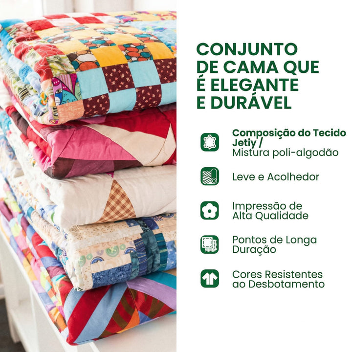 Conjunto de roupa de cama acolchoada de 3 peças - Poisetia de inverno